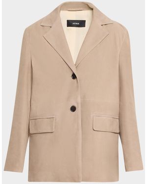 Arma Jolie Single-Breasted Goatskin Suede Blazer - Natural