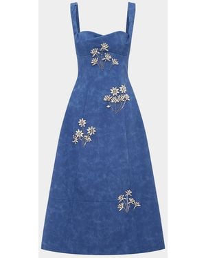 LEO LIN Beatrice Crystal-Embellished Vegan Suede Midi Dress - Blue