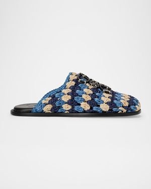 Loewe X Paula & Apos;S Ibiza & Apos;S Crochet Raffia Flex Mules - Blue