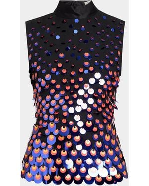 Christopher John Rogers Degrade Embellished Silk Plisse Tank Top - Blue