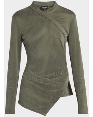 Giorgio Armani Asymmetric Jersey Long-Sleeve Top - Green