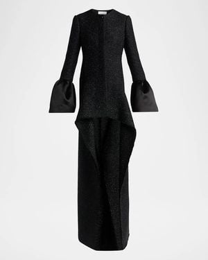 McQueen Metallic Tweed Single-Breasted Long Coat - Black