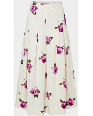 Nicholas Jordana Pleated Floral Linen-Blend Midi Skirt - Pink