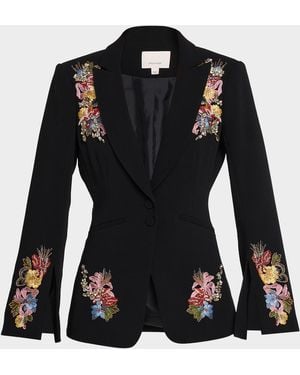 Cinq À Sept Rhinestone Floral Peak-Lapel Blazer - Black