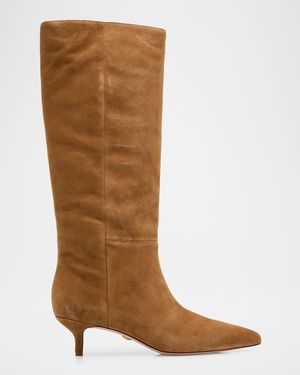 Veronica Beard Lisa Suede Kitten-Heel Knee Boots - Brown