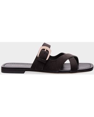 Stuart Weitzman Sai Suede Slide Sandals - Black