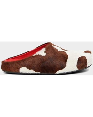Marni Apos;S Fussbett Cow-Print Calf Hair Sabots - Brown