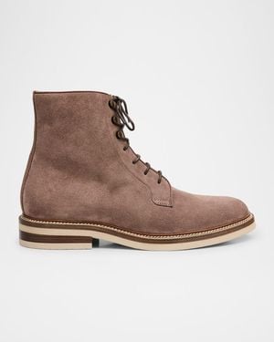Brunello Cucinelli Apos;S Suede Two-Tone Sole Lace-Up Boots - Brown