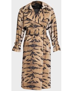 Kobi Halperin Nicole Tiger-Print Wool Trench Coat - Natural