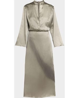 Giorgio Armani Ombre Print Silk Long-Sleeve Midi Dress - Natural