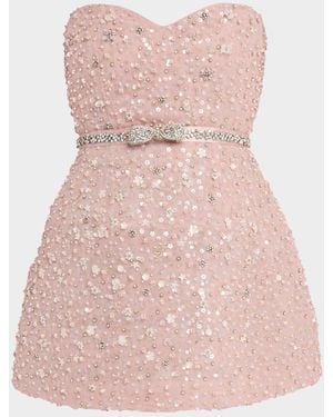 LoveShackFancy Sommaire Embellished Strapless Mini Dress - Pink
