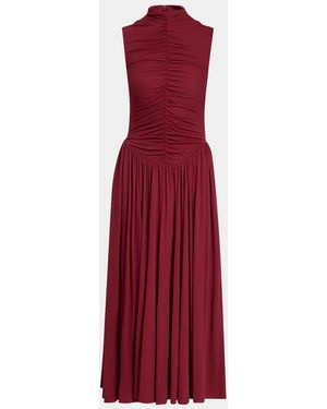 Toccin Faria Ruched Mock-Neck Jersey Midi Dress - Red