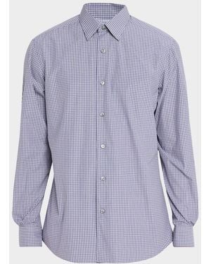 ZEGNA Apos;S Centoquaranta Cotton Micro-Plaid Button-Front Shirt - Purple