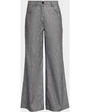 Peserico Wide-Leg Cotton-Blend Pants - Gray
