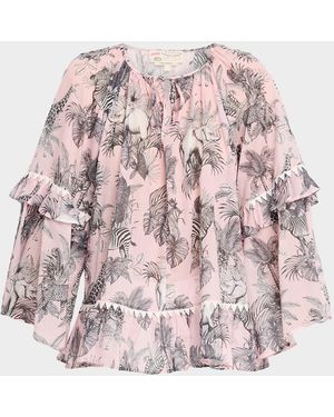 Maison Common African-Print Cotton Voile Ruffle Blouse - Pink