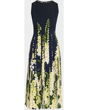 Oscar de la Renta Sleeveless Degrade Foxglove Pleated Midi Dress - Blue