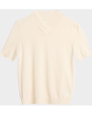 Lela Rose Merino Silk Knit Short-Sleeve Sweater - Natural