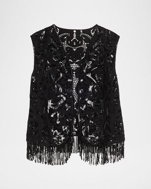 Kobi Halperin Maeve Fringed Sequin Lace Vest - Black