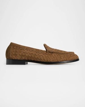 Bottega Veneta Silenzio Intrecciato Supple Suede Loafers - Brown