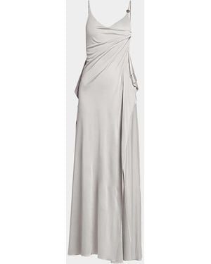 Versace Draped Satin Viscose Gown - White