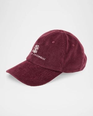 Brunello Cucinelli Apos;S Logo Crest Corduroy Baseball Cap - Red
