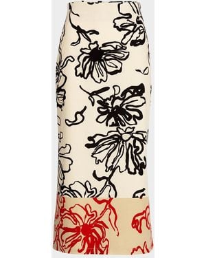 Silvia Tcherassi Atira Sketch-Print High-Waist Midi Skirt - White