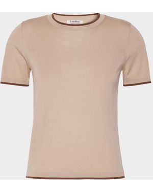 Max Mara Crewneck Contrast-Trim Wool Sweater - Natural