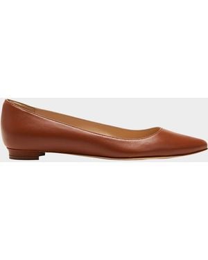 Manolo Blahnik Lanza Bb Lambskin Ballerina Flats - Brown