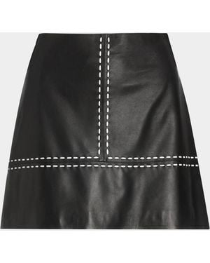 Ramy Brook Natalie Topstitched Leather Mini Skirt - Black