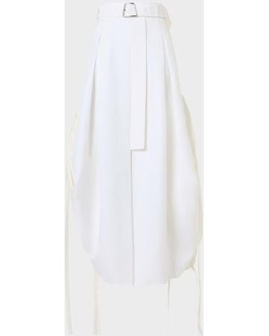 Akris Belted Side-Gathered Midi Skirt - White