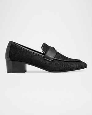 Bougeotte Flaneur Lace Leather Heeled Loafers - Black