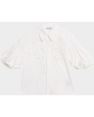 Dice Kayek Puff-Sleeve Embroidered Button-Down Top - White