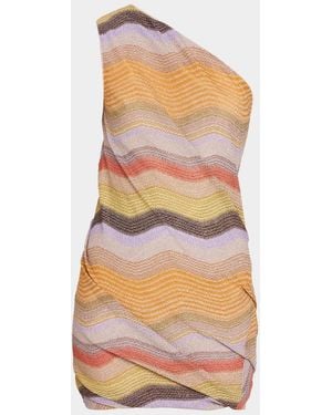 Missoni One-Shoulder Metallic Chevron Lame Mini Dress - Orange