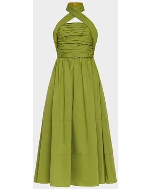 Cinq À Sept Marcie Crossover Halter Belted Midi Dress - Green
