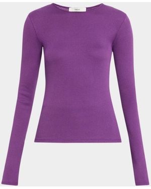 Vince Ribbed Long-Sleeve Crewneck Top - Purple