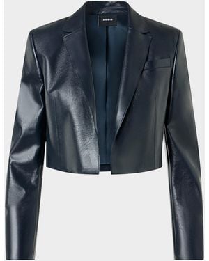 Akris Gian Open-Front Short Leather Jacket - Blue