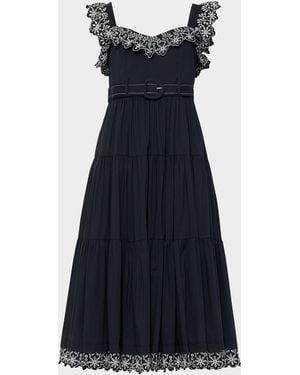 Cinq À Sept Pierson Embroidered Tiered Midi Dress - Blue