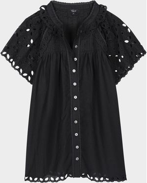 Rails Cerise Eyelet Flutter-Sleeve Blouse - Black