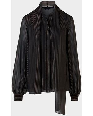 Akris Metallic-Stripe Gathered Blouse - Black