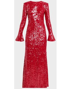 LAPOINTE Sequined Viscose Flare-Sleeve Maxi Dress - Red