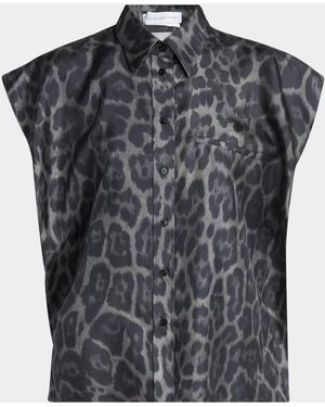 Stella McCartney Leopard-Print Silk Cap-Sleeve Button-Down Top - Black