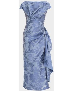 Lela Rose Floral Fil Coupe Florence Dress - Blue