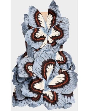 Oscar de la Renta Strapless Butterfly Embroidered Mini Dress - Blue
