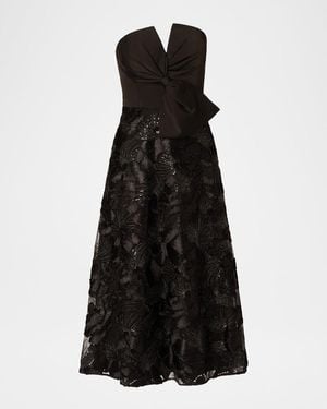 Aidan Mattox Strapless Bow-Front Embroidered Midi Dress - Black