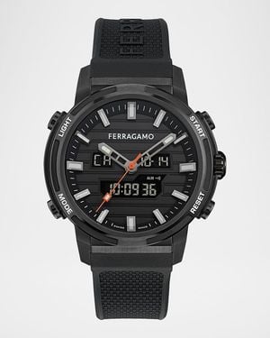 Ferragamo 43Mm Stainless Steel Silicone-Strap Watch - Black