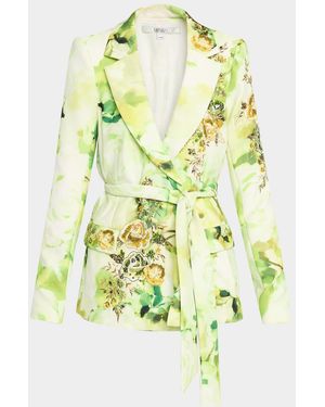 Badgley Mischka Beaded Floral-Embroidered Jacket - Metallic
