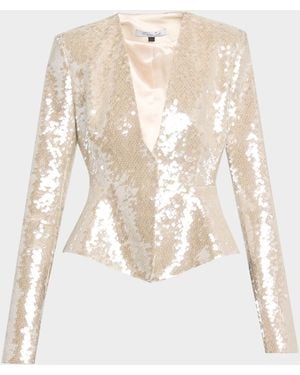 LAQUAN SMITH Sequined Fitted Peplum Jacket - White