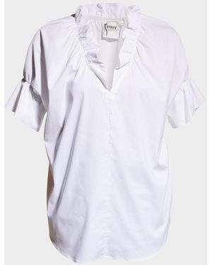 Finley Crosby Flounce Neck & Sleeve Silky Poplin Shirt - White