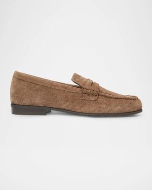 Aquatalia Ellis Waterproof Suede Penny Loafers - White