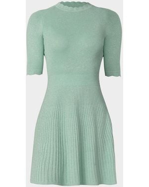 Shoshanna Warren Scalloped Shimmer Knit Mini Sweater Dress - Green